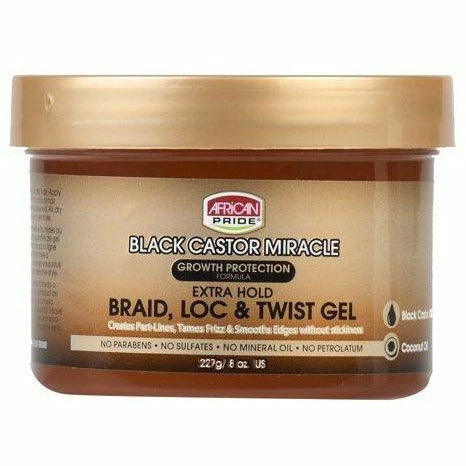 African Pride Hair Care African Pride: Black Castor - Extra Hold Braid, Loc, Twist Gel 8oz