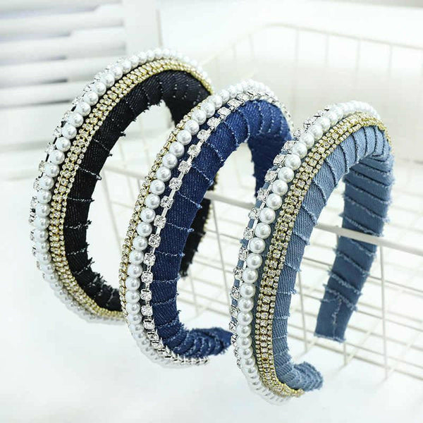 Beauty Depot O-Store Accessories Denim and Rhinestone Headband