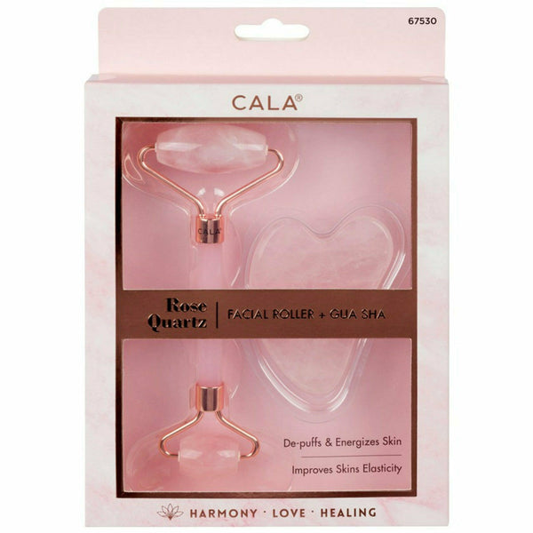 cara FACIAL ROLLER Cala :ROSE QUARTZ ROLLER + GUA SHA SET #67530