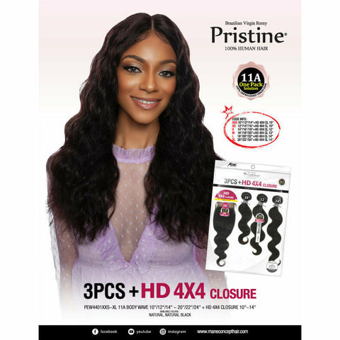 Mane Concept Virgin Bundles Pristine: 11A 100% Unprocessed Human Hair 3 Bundle + Closure Pack - Body Wave