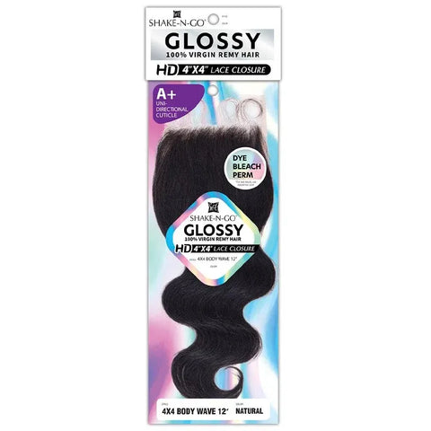 Shake N' Go Virgin Remi Hair Shake N' Go: Glossy 4x4 Body Wave Lace Closure 12"