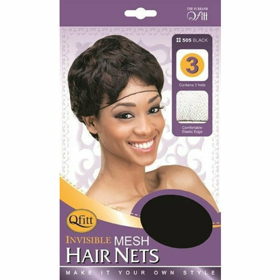 Qfitt Salon Tools #505 - Black Qfitt: Invisible Mesh Hair Nets 3pk